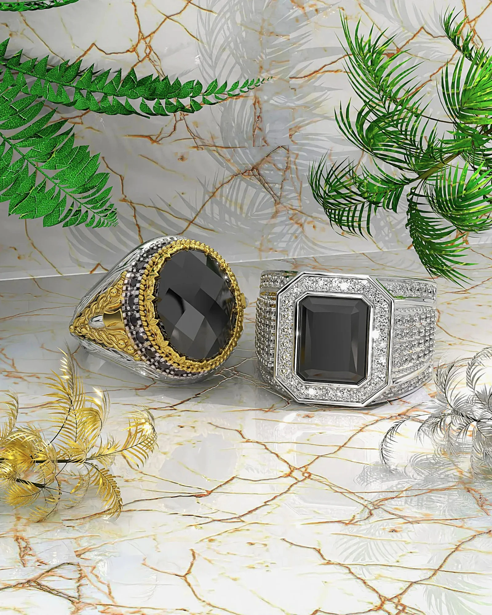 Bague arabe onyx Malik et aqeeq Sultan